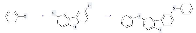Dibenzofuran,2,8-dibromo- can react with phenol to get 2,8-Diphenoxydibenzofuran.